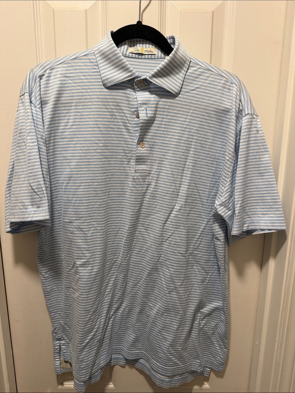 Peter Millar Light Blue & White Striped Polo